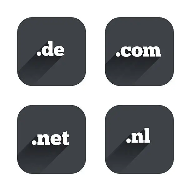 Vector illustration of Top-level domains signs. De, Com, Net and Nl.