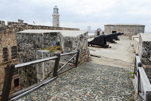 Havana, Сuba - January 26, 2016: Cannons of El Morro fortress at Havana on Cuba