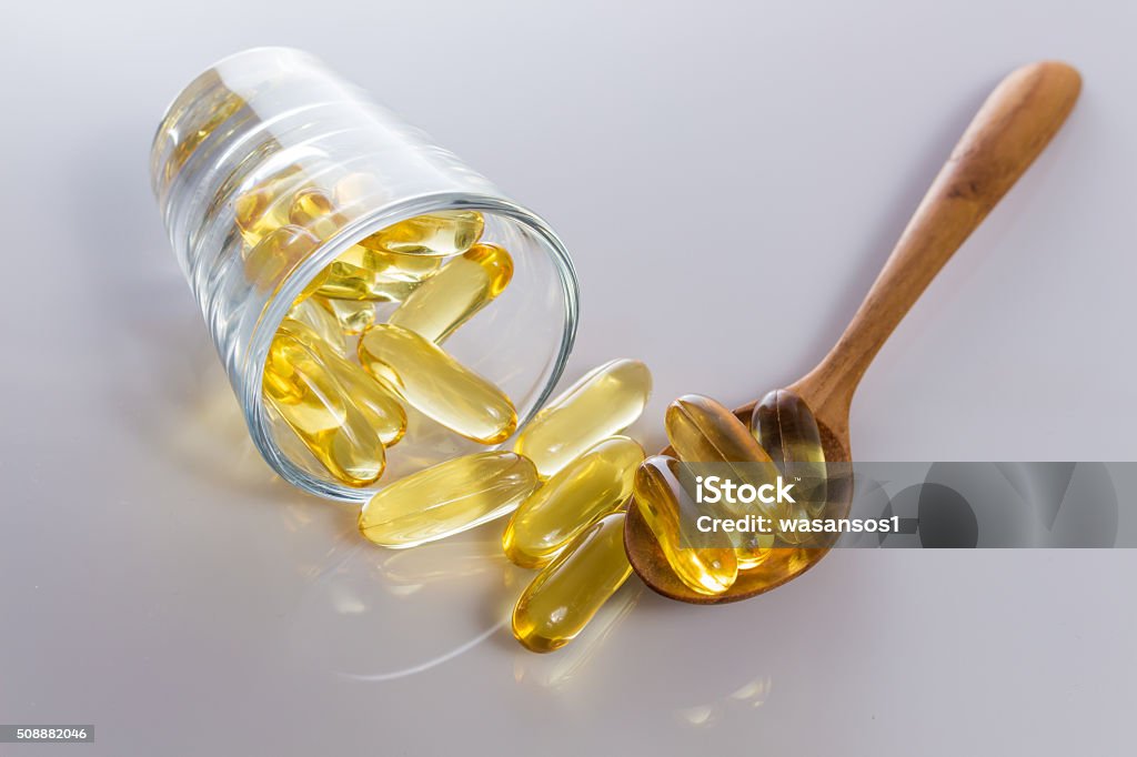 Evening primrose oil capsule,supplementary food. Capsule - Medicine Stock Photo