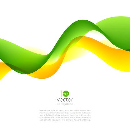 Abstract motion smooth color wave vector. Curve green and yellow  lines 