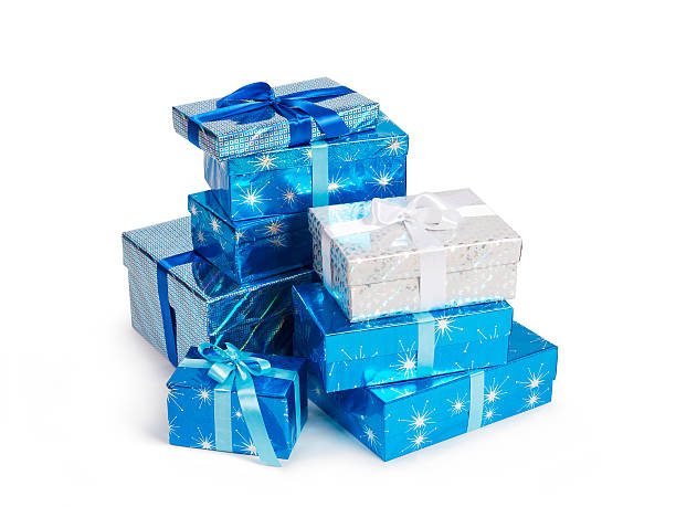 istock Several gift boxes in blue colors isolated on white 508883766