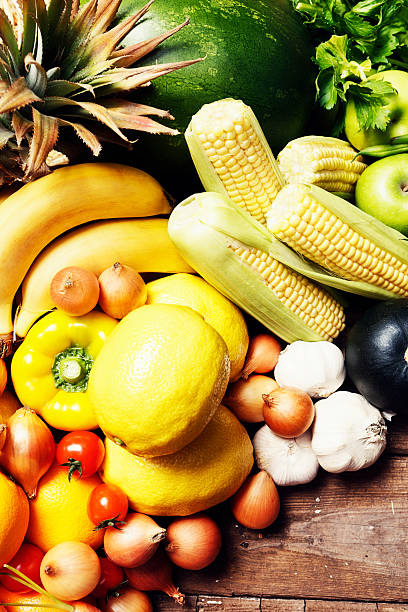 istock Cornucopia of fresh fruit and vegetables on wood 508883801