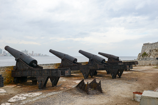 Havana, Сuba - January 26, 2016: Cannons of El Morro fortress at Havana on Cuba