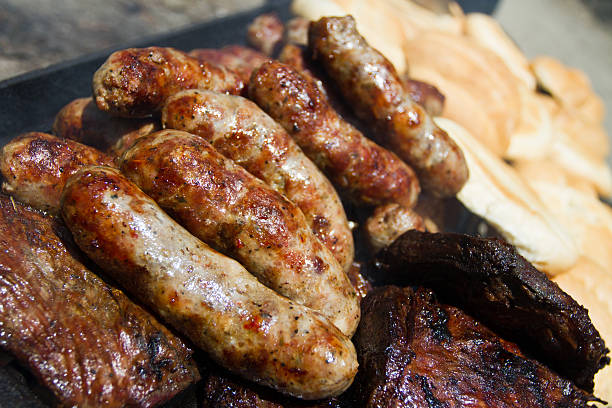 istock BBQ sausage and meat with bread 508886563