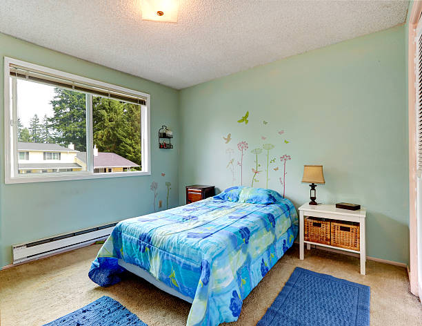 istock Aqua tones small bedroom with single bed 508887263