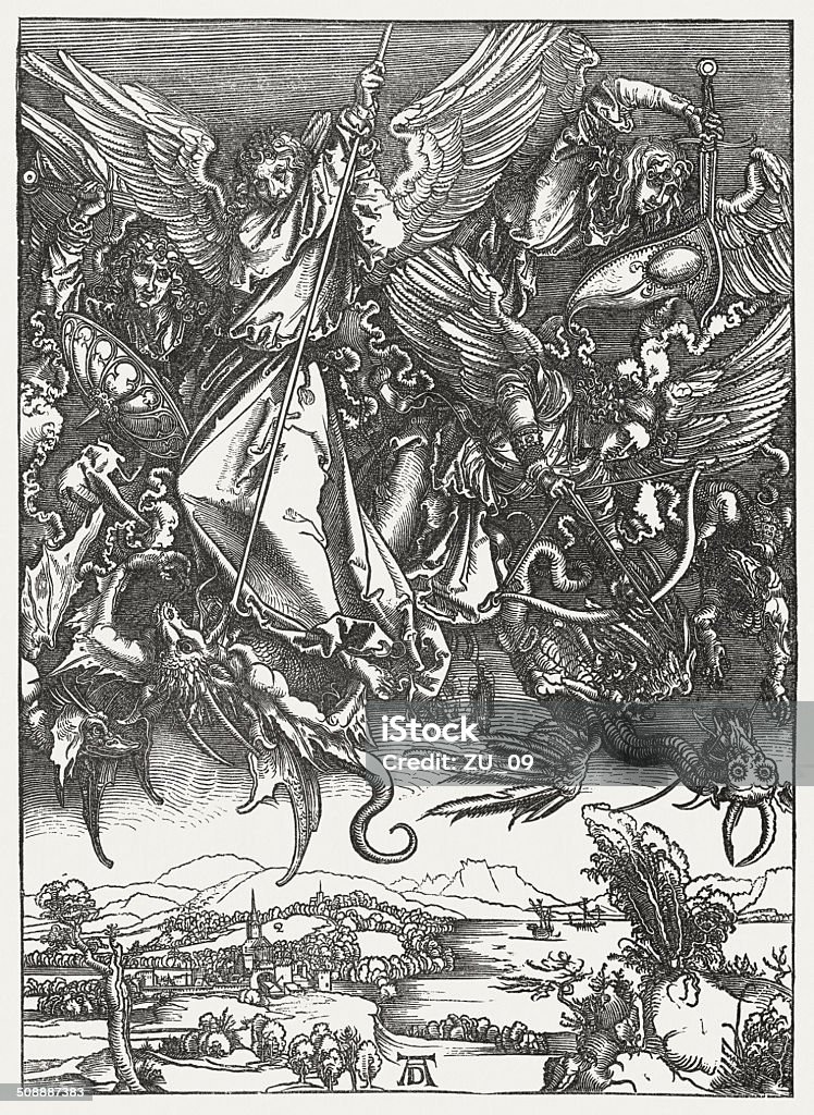 St Michael Fighting the Dragon - Lizenzfrei Albrecht Dürer Stock-Illustration