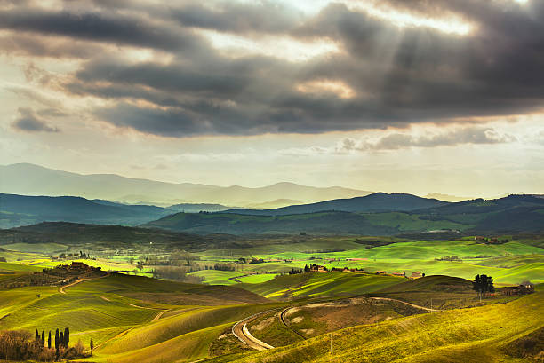 istock Tuscany spring, rolling hills on sunset. Rural landscape. Green 508896060