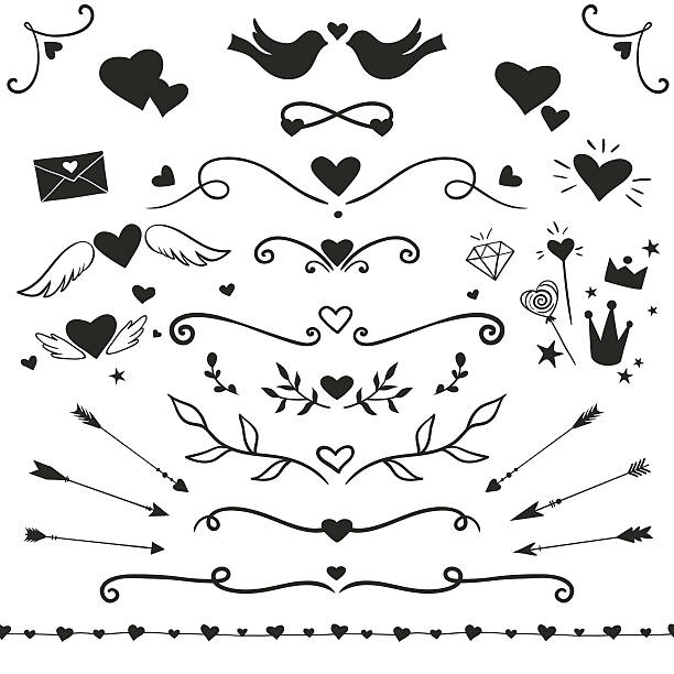 valentine's day set - bird love decoration flower stock-grafiken, -clipart, -cartoons und -symbole