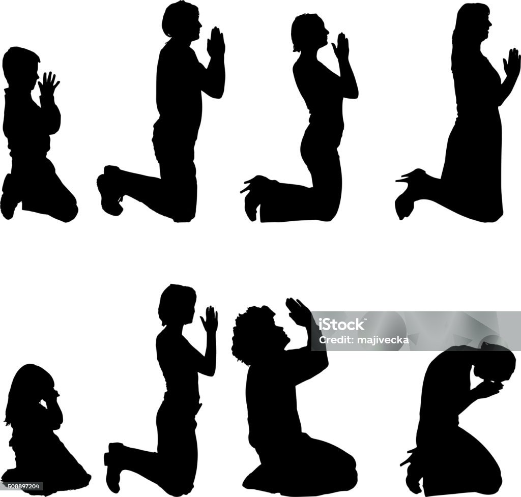 Vector silhouettes of people. Vector silhouettes of different people who are praying. Praying stock vector