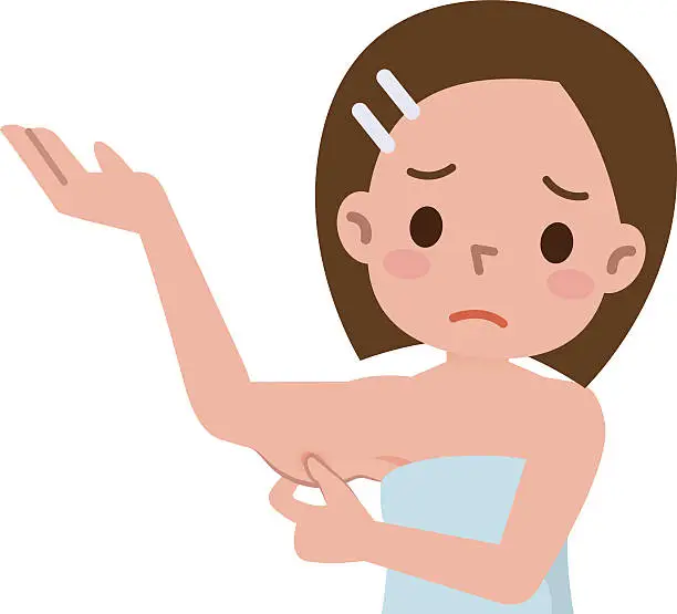 Vector illustration of Woman is checking her triceps and seems to be unpleased