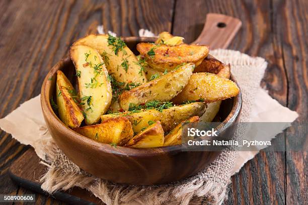 Potato Country Style With Dill Stock Photo - Download Image Now - Baked, Burlap, Close-up