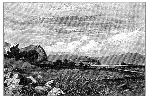 ilustrações de stock, clip art, desenhos animados e ícones de tirinto ilustração de antigo e nauplion (nafplio), grécia - engraving engraved image coastline illustration and painting