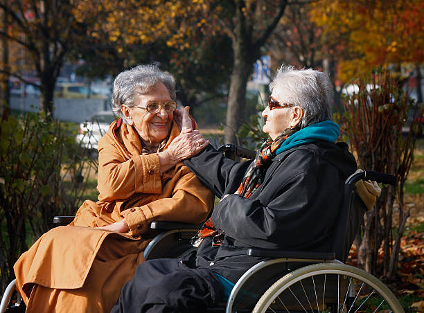 istock Two old ladies in park 508903032