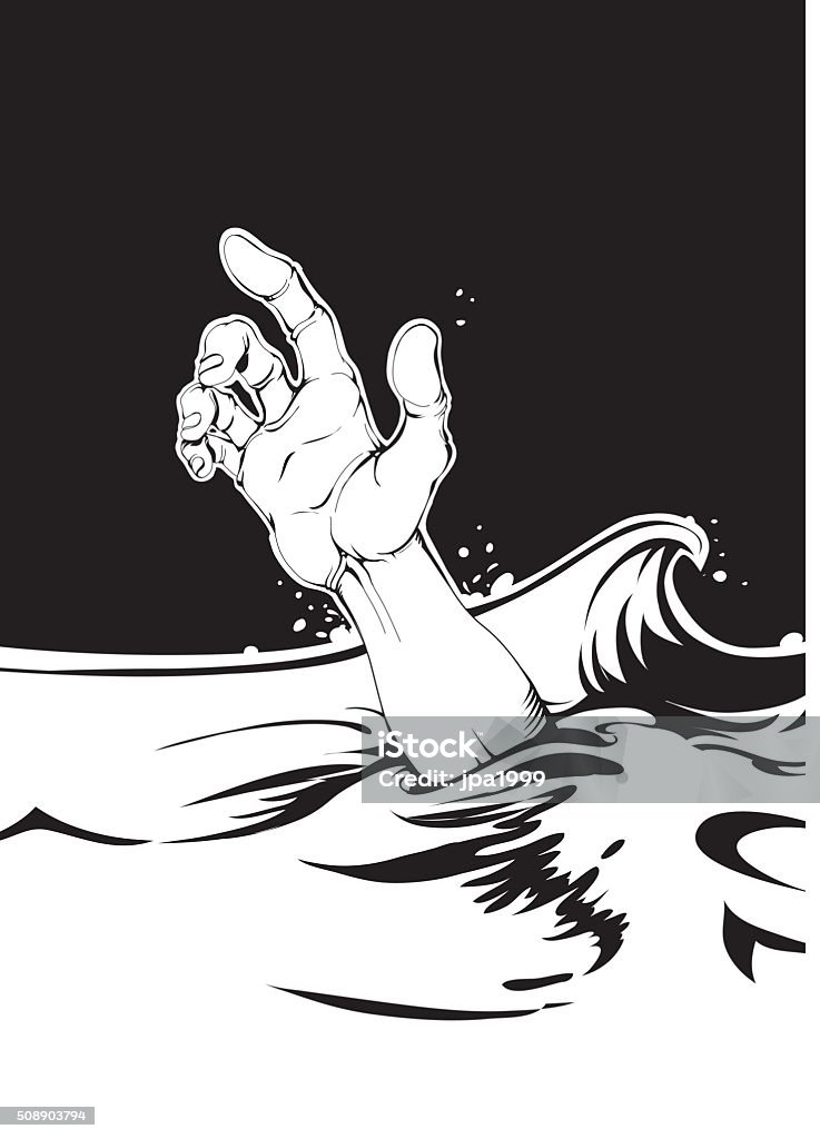Drowning human Drowning human. Hand reaching from water. Drowning stock vector