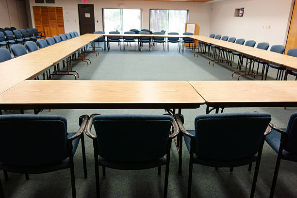 istock Conference room with tables and chairs 508904629