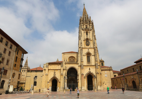 Oviedo, Spain - July 17, 2014: Unidentified people at the Cathedral of San Salvador in Oviedo, capital of Asturias, Spain.