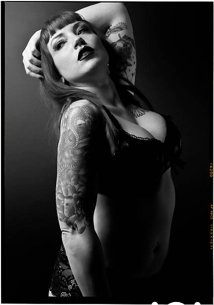 istock Black And White Retro Goth Female Tattoo Model 508905505