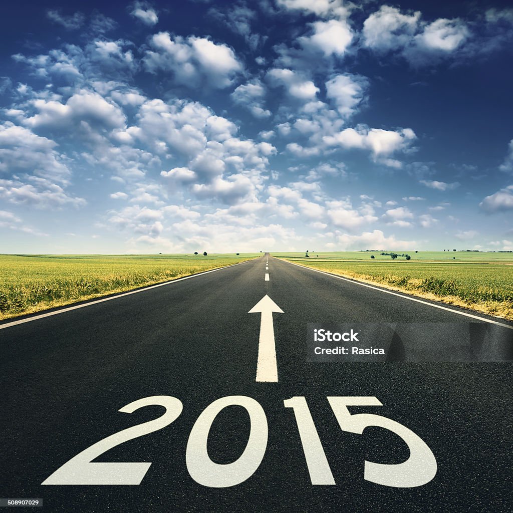 Concept - Forward to 2015 new year Forward to 2015 new year. Concept on empty, open road on idyllic day 2015 Stock Photo