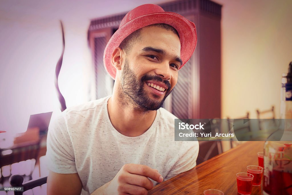 Waiting for his guests Real party of guys and girls getting drunk Men Stock Photo
