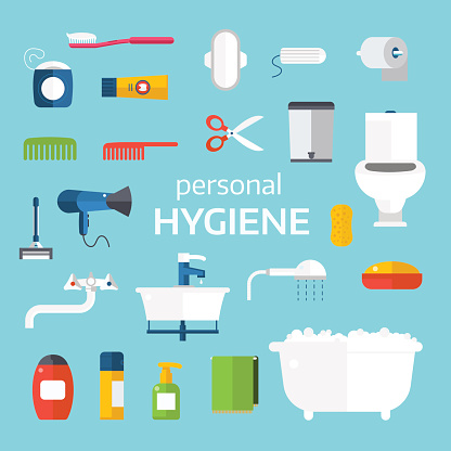 Hygiene icons vector set isolated on white background. Face and skin cleaning, toilet hygiene vector icons illustration. Hygiene toolls sign and symbols