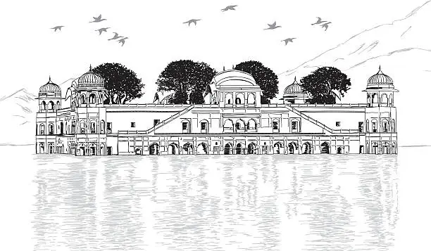 Vector illustration of Palace in Water - Jal Mahal, Rajasthan, India Vector Illustration