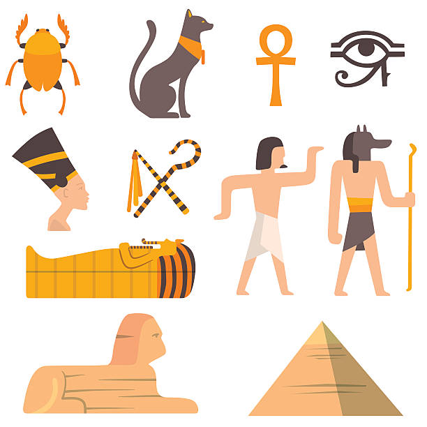 illustrazioni stock, clip art, cartoni animati e icone di tendenza di vettoriale icone simboli di egitto - egypt cairo pyramid sunset