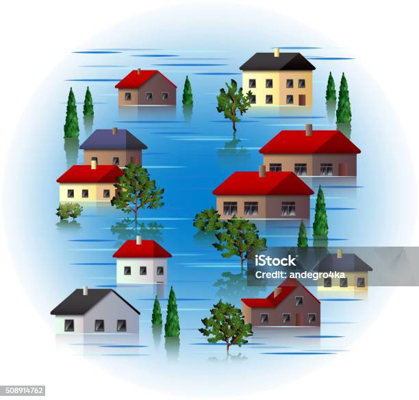 Flood Isolated On White Vector Stock Illustration - Download Image Now - Accidents and Disasters, Architecture, Built Structure