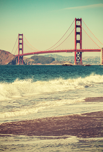 Retro stylized Golden Gate Bridge in San Francisco, USA.