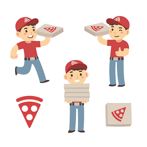 illustrations, cliparts, dessins animés et icônes de garçon livraison de pizza - pizza pizza box cartoon take out food