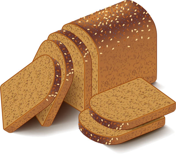 vollkorn-brot in scheiben isoliert auf weißem vektor - weizenvollkorn stock-grafiken, -clipart, -cartoons und -symbole