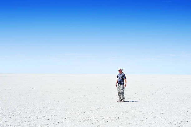 istock Man standing on the Etosha salt pan in Namibia 508917814