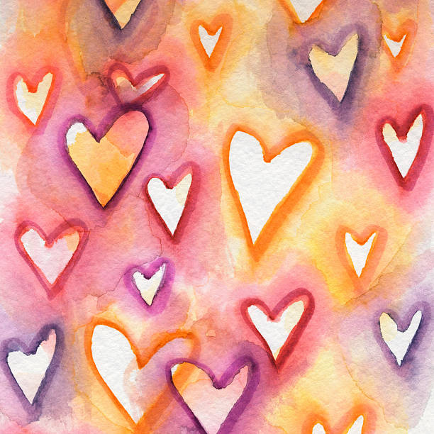 istock Red purple and orange overlapping hand painted hearts 508917886