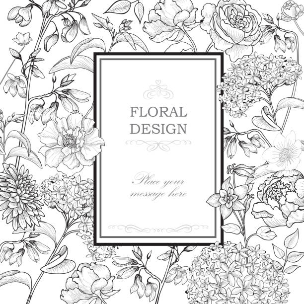 ilustraciones, imágenes clip art, dibujos animados e iconos de stock de flores fondo. florecer tarjeta de felicitación. - rose bouquet flower single flower