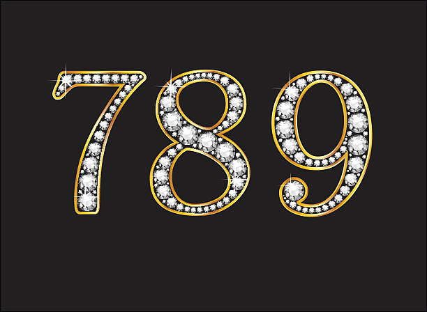 7, 8 and 9 Diamond Jeweled Font with Gold Channels vector art illustration
