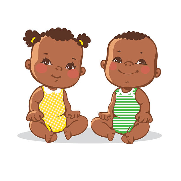 illustrations, cliparts, dessins animés et icônes de joli deux petits bébés. - people child twin smiling