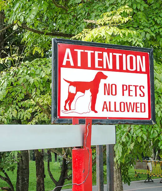 No pets allowed sign on gate in the park