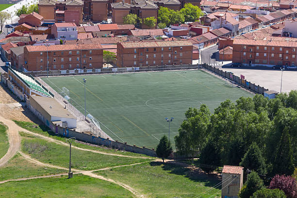 istock Panoramic of a football field with artificial turf 508937579
