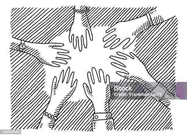 Hands Togetherness Concept Drawing Stock Illustration - Download Image Now - Sketch, Togetherness, Community