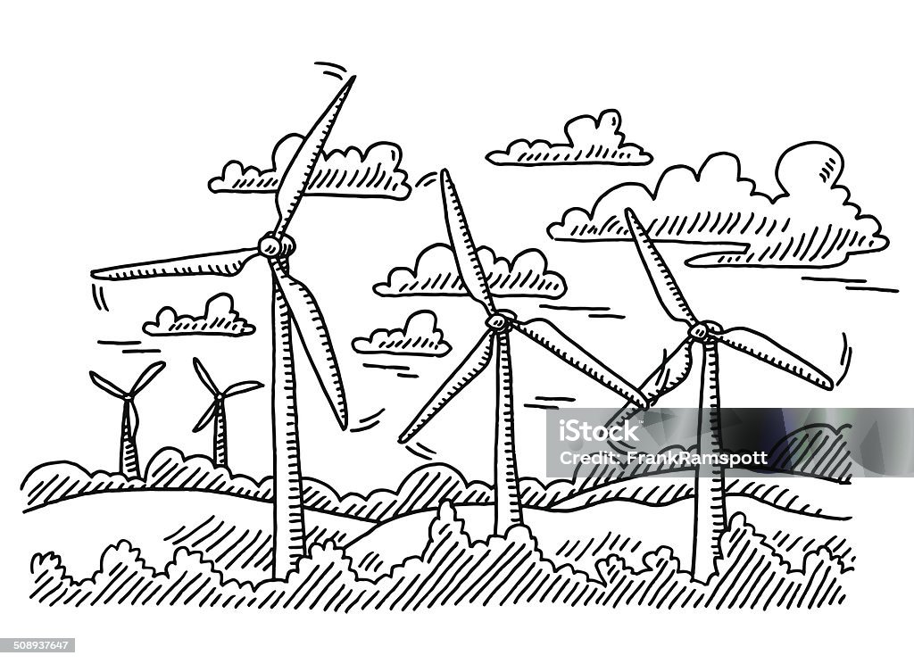 Turbina de paisaje de dibujos - arte vectorial de Viento libre de derechos