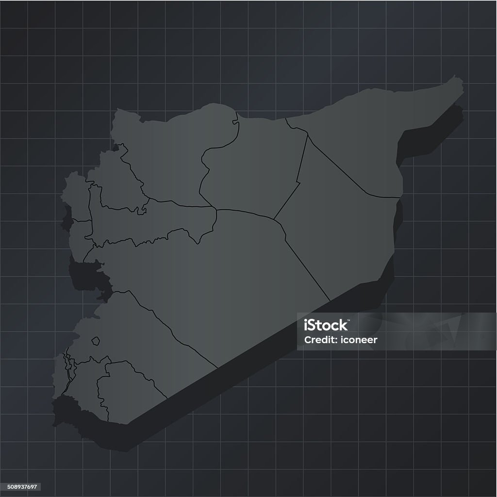 Siria mapa sobre fondo oscuro con rejilla - arte vectorial de Azul libre de derechos