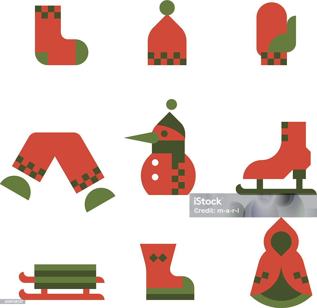 Conjunto de iconos de navidad-ropa de invierno - arte vectorial de Abrigo libre de derechos