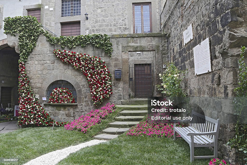 San Pellegrino in Fiore in Viterbo Viterbo, Italy - May 04, 2014: Exhibition "San Pellegrino in Fiore in Viterbo." The event in San Pellegrino in Fiore sees the historic city of Viterbo with floral decorations in the streets and squares. Brick Stock Photo
