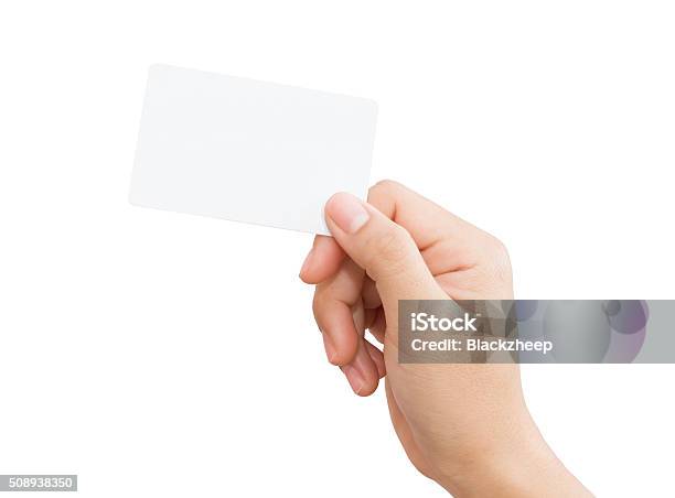 Female Hand Holding Blank Card Isolated Clipping Path Stock Photo - Download Image Now