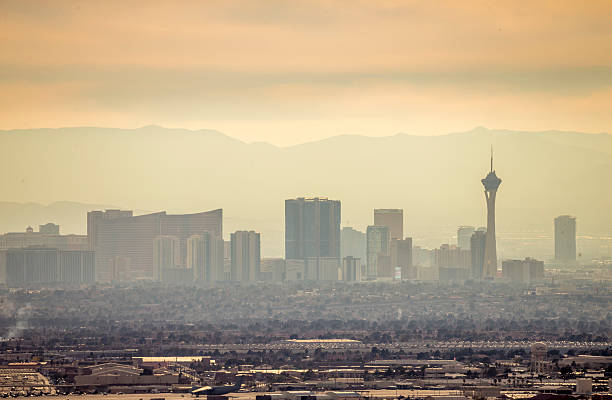 Las Vegas Skyline. Las Vegas Strip From Distance. Vintage Color Grading. Nevada, United States.