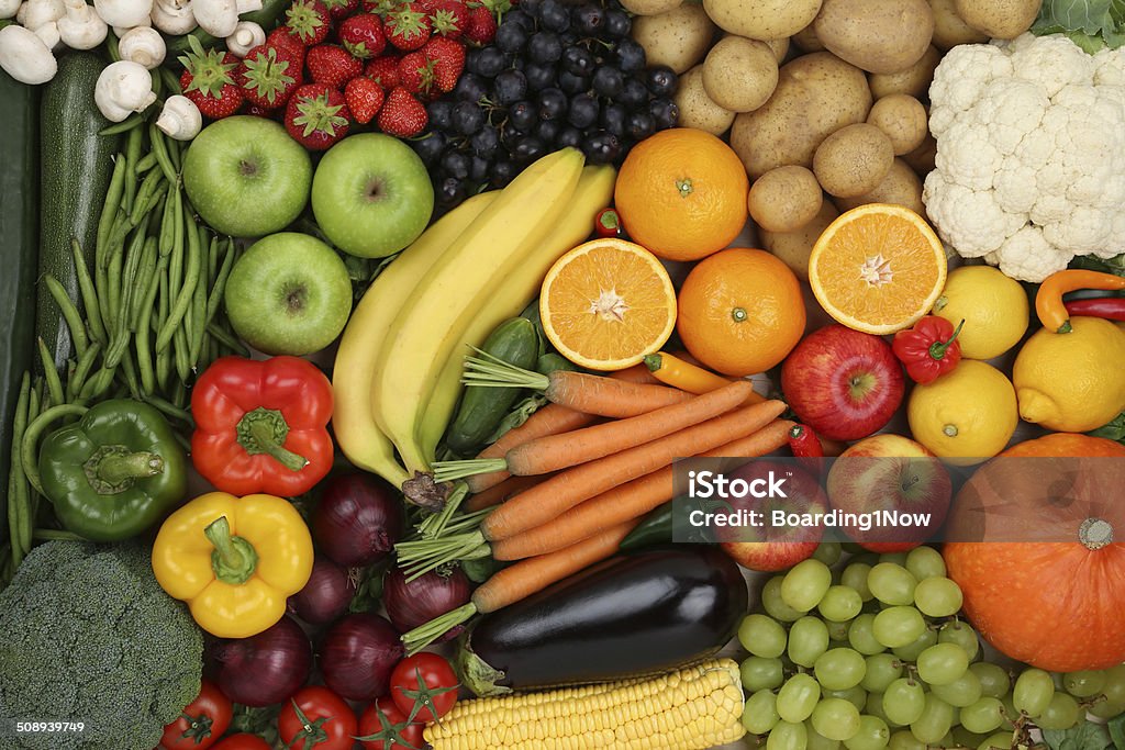 Healthy eating vegetarian fruits and vegetables background Healthy eating vegetarian fruits and vegetables as background Apple - Fruit Stock Photo