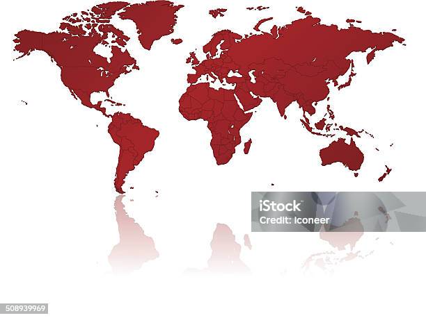 Ilustración de Mapamundi Con Países Rojo y más Vectores Libres de Derechos de América del norte - América del norte, Asia, Australia