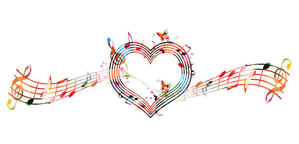 bunte musik hintergrund mit notizen - musical instrument audio stock-grafiken, -clipart, -cartoons und -symbole