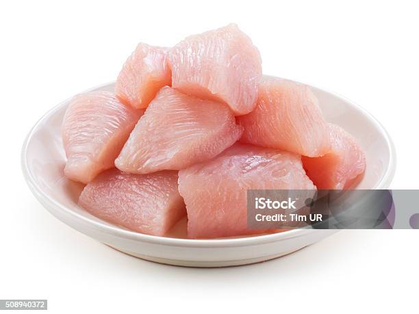 Photo libre de droit de Filets De Poulet Cru De Petites Pièces De Viande Isolé Sur Blanc banque d'images et plus d'images libres de droit de Poulet - Viande blanche