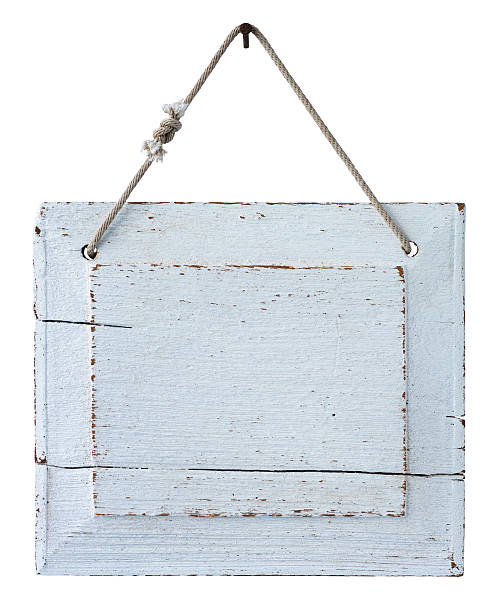 istock Old weathered white wood signboard. 508941401