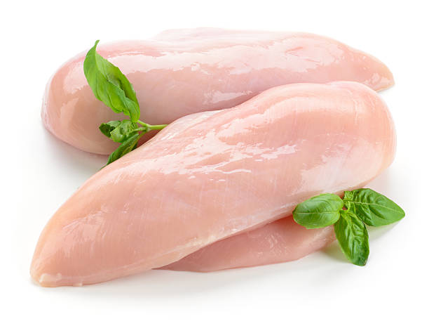istock Raw chicken fillets with basil isolated on white 508942908